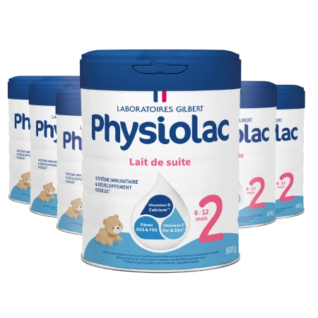 Lot de 6 boites de lait Physiolac 2ème âge