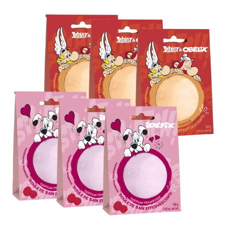LE COMPTOIR DU BAIN Bombes de bain effervescentes - Idéfix, Astérix et Obélix- Framboise et Mangue - 6 unités