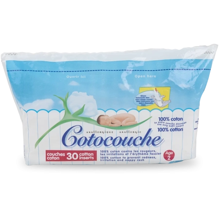 COTOCOUCHES Inserts en coton ultra-absorbants - Taille 2 - 30 unités