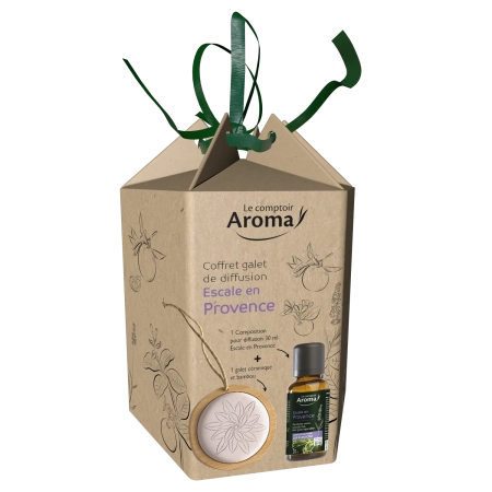 LE COMPTOIR AROMA Coffret Escale en Provence – Galet diffuseur et Composition aux huiles essentielles