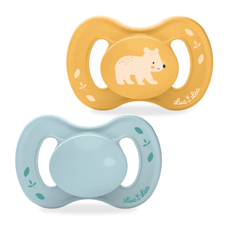 LUC ET LEA Sucettes anatomiques extra-fines - 6-18 mois - Ours - Lot de 2 Gamme Nature