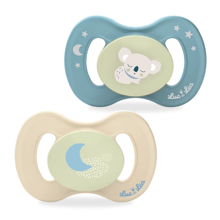 LUC ET LEA Sucettes anatomiques nuit extra-fines - 6-18 mois - Koala - Lot de 2 Gamme Nature