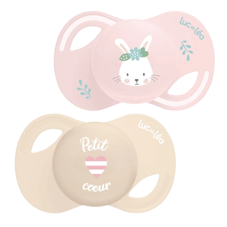 LUC ET LEA Sucettes anatomiques extra-fines - 0-6 mois - Lapin et Petit Coeur - Lot de 2 Gamme Collection