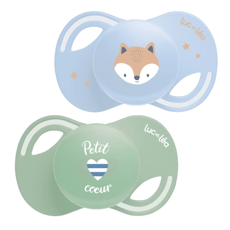 LUC ET LEA Sucettes anatomiques extra-fines - 0-6 mois - Renard et Petit Coeur - Lot de 2 Gamme Collection