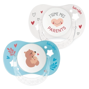 LUC ET LEA Sucettes anatomiques - 0-6 mois - J'aime mes parents et Petit ours - Lot de 2 Gamme Anatomique