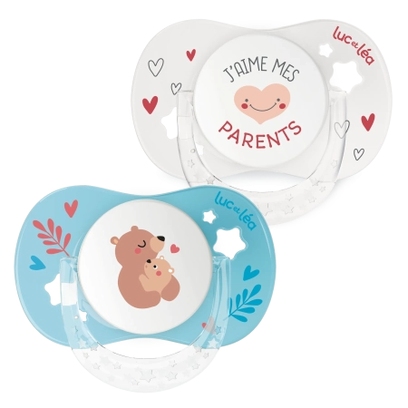 LUC ET LEA Sucettes anatomiques - 0-6 mois - J'aime mes parents et Petit ours - Lot de 2 Gamme Anatomique