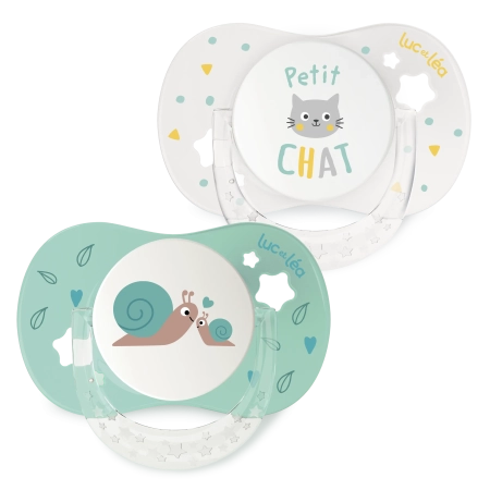 LUC ET LEA Sucettes anatomiques - 6-18 mois - Petit chat et Petit escargot - Lot de 2 Gamme Anatomique