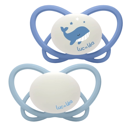 LUC ET LEA Sucettes physiologiques nuit - 0-6 mois - Baleine - Lot de 2 Gamme Physio