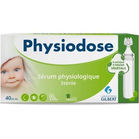 PHYSIODOSE Sérum physiologique stérile - Plastique d'origine végétale - 40 dosettes x 5 mL Sérum Physiologique