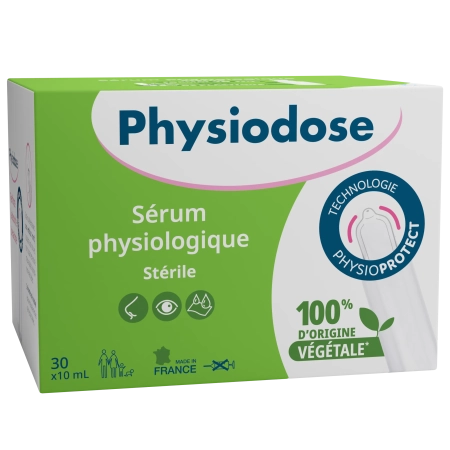 PHYSIODOSE Sérum physiologique stérile - Plastique d'origine végétale - 30 dosettes x 10 mL Sérum Physiologique