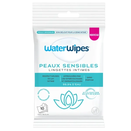 WATERWIPES Lingettes nettoyantes toilette intime sensitive - 10 unités