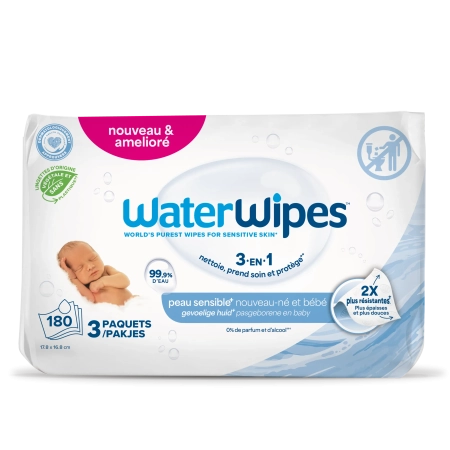 WATERWIPES Lingettes hydratantes - Lot de 3 paquets x 60 lingettes