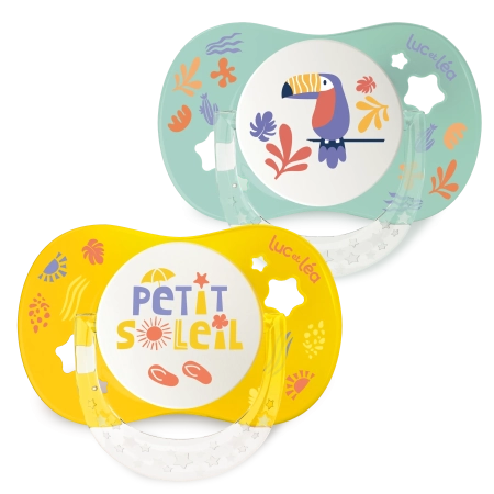 LUC ET LEA Sucettes anatomiques - 6-18 mois - Toucan et Soleil - Lot de 2