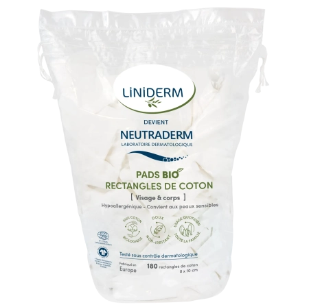 NEUTRADERM Pads carrés de coton bébé 100% Bio - 180 unités